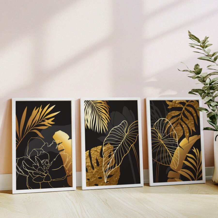 Mural Tríptico Pétalos Dorados